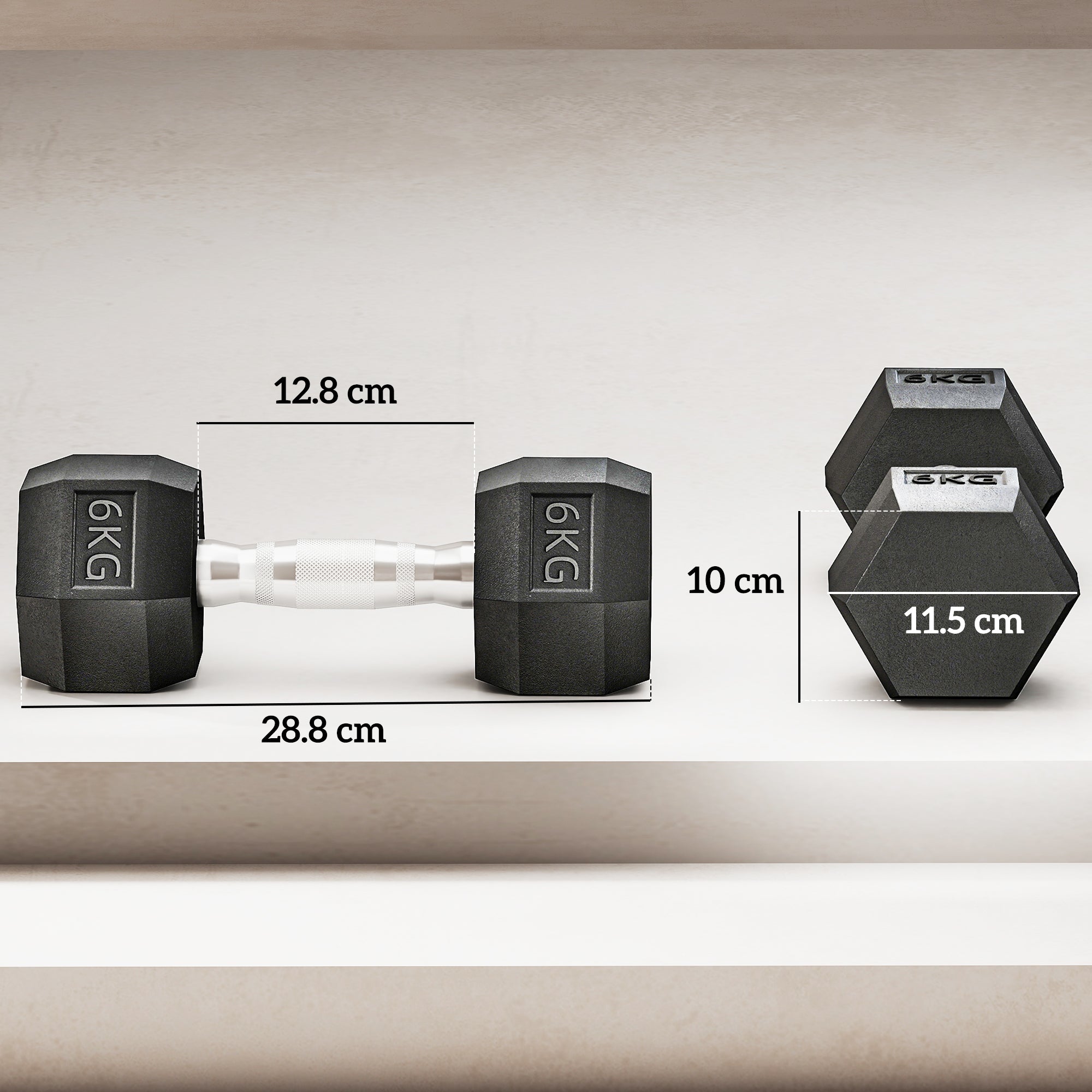 2x6kg Rubber Hex Dumbbell Set