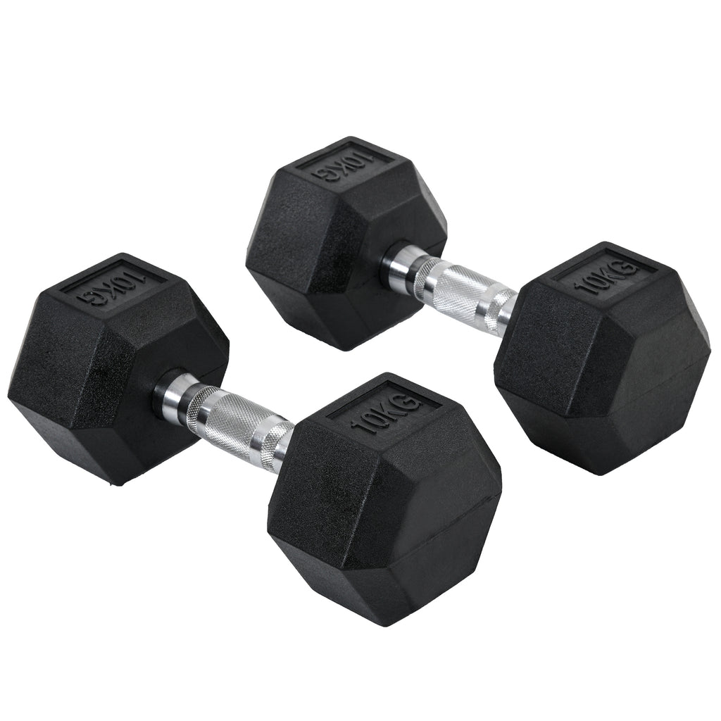 2x10kg Rubber Hex Dumbbell Set
