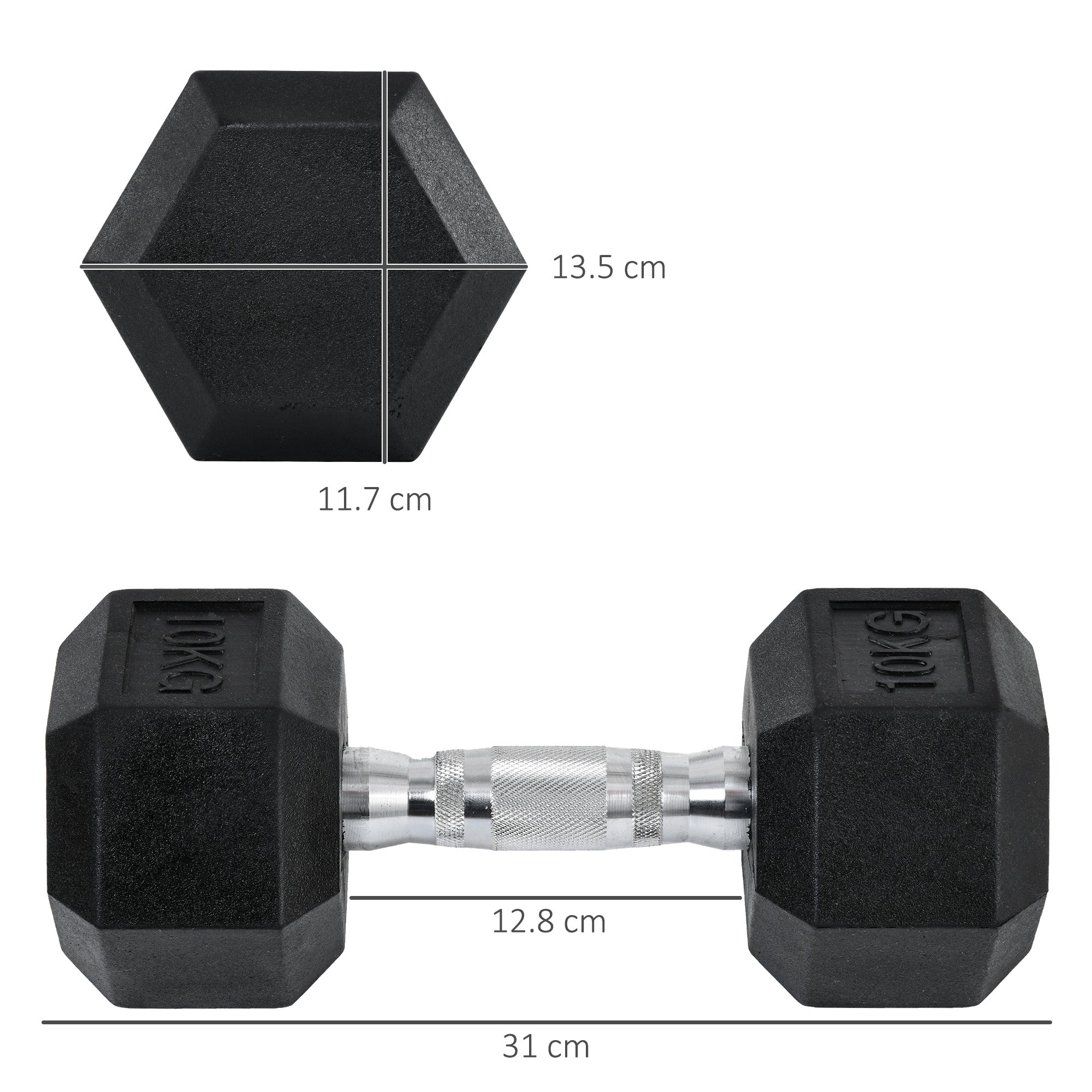 2x10kg Rubber Hex Dumbbell Set