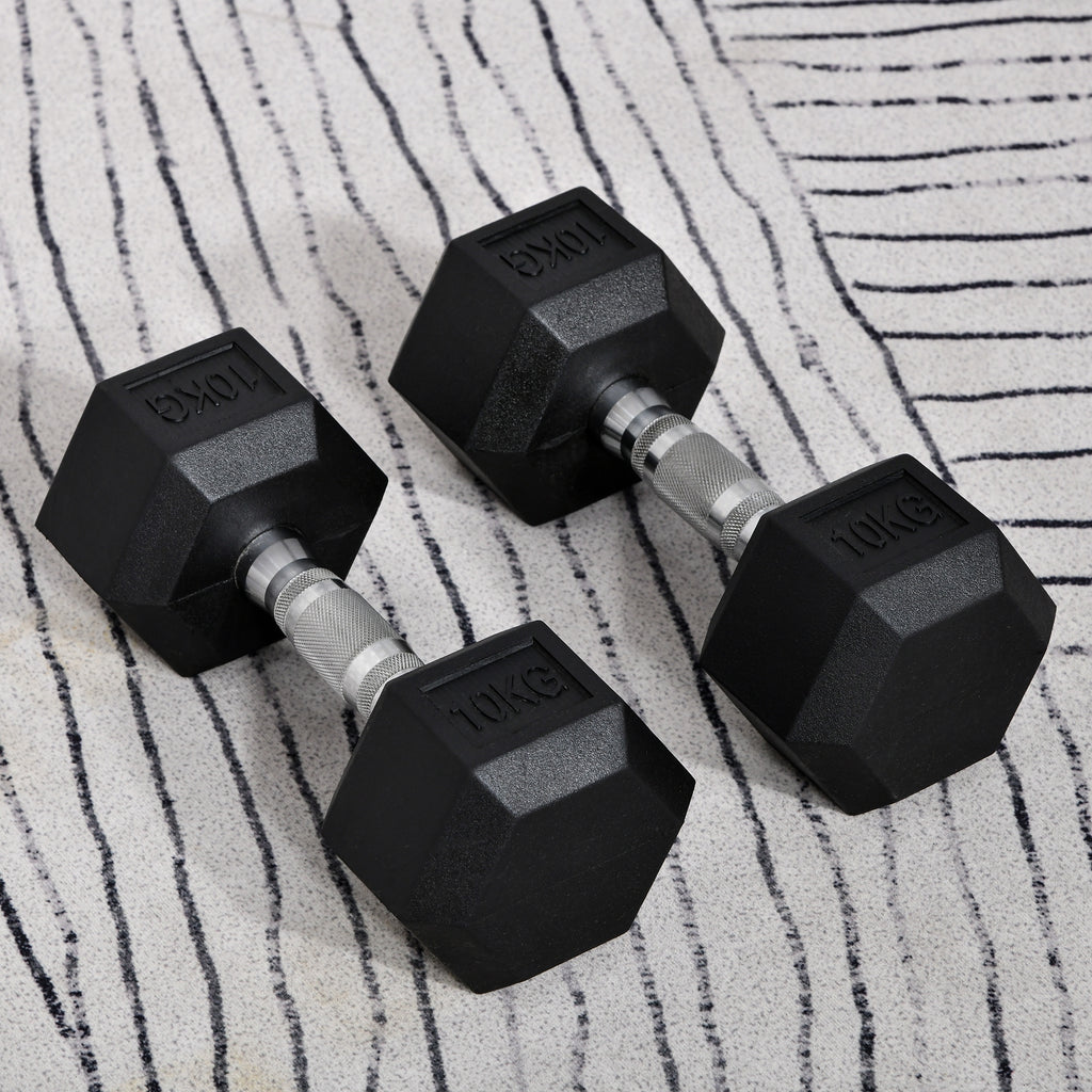 2x10kg Rubber Hex Dumbbell Set