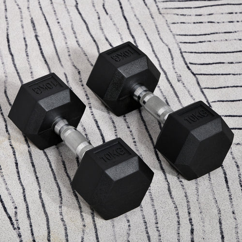 2x10kg Rubber Hex Dumbbell Set