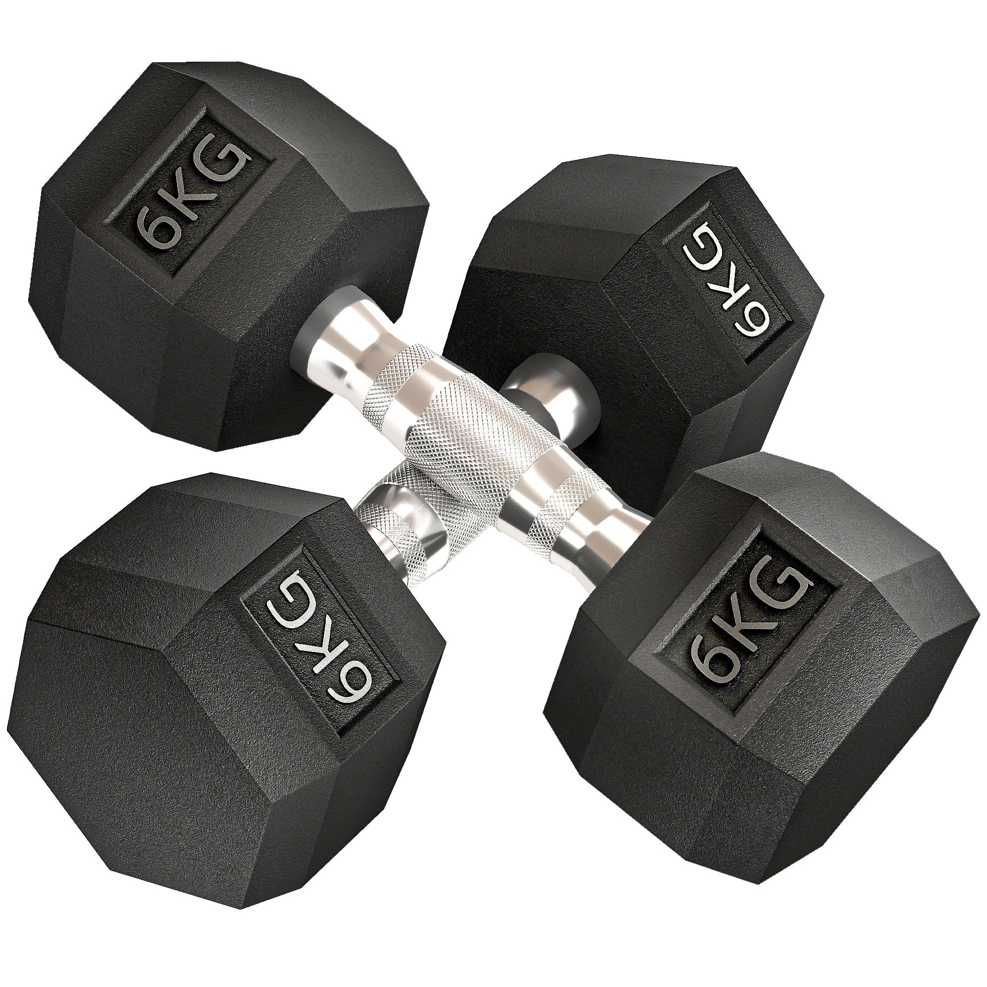2x6kg Rubber Hex Dumbbell Set