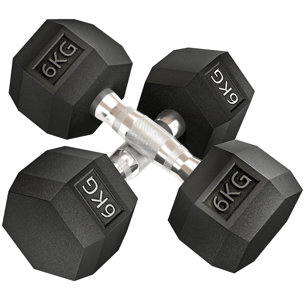 2x6kg Rubber Hex Dumbbell Set