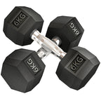 2x6kg Rubber Hex Dumbbell Set