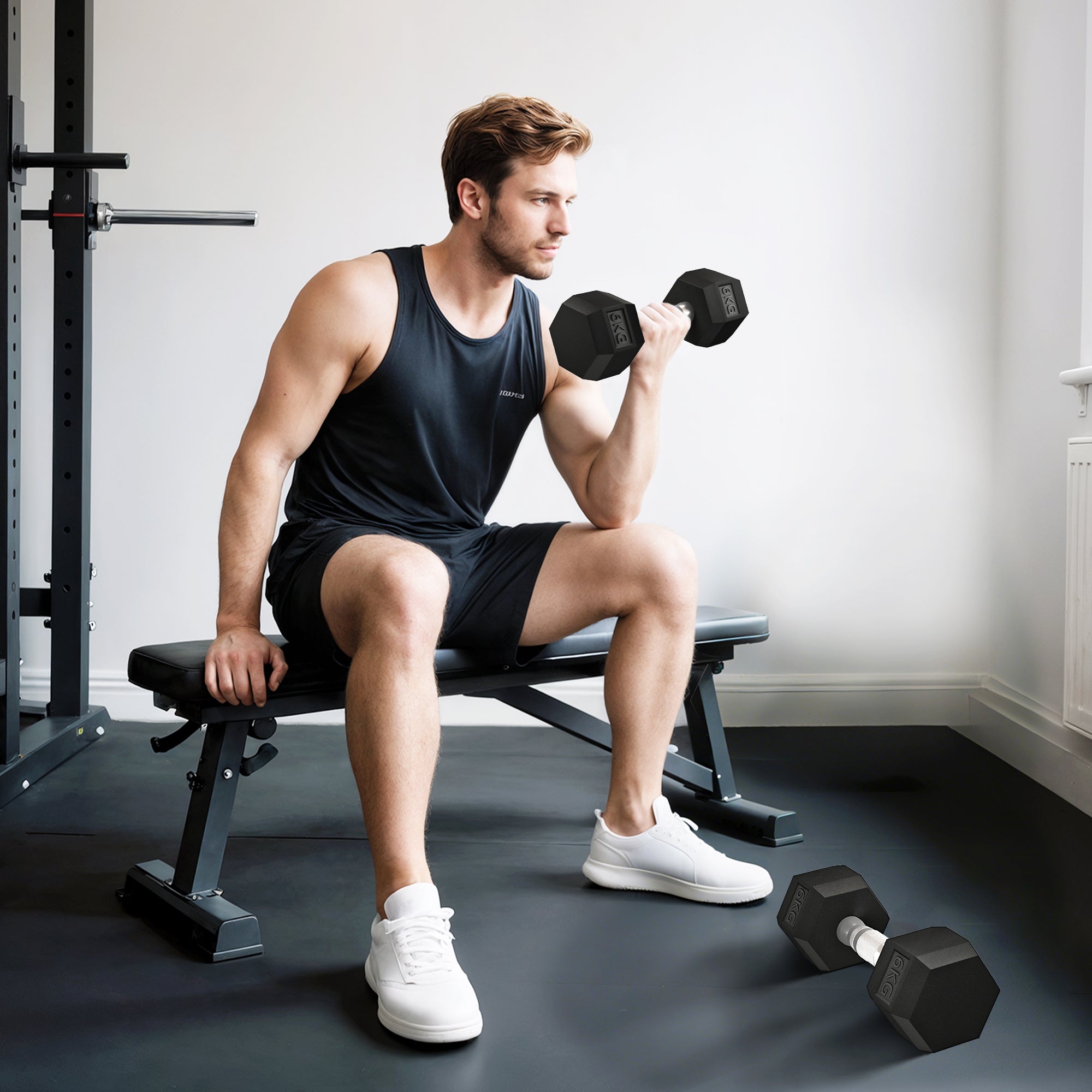 2x6kg Rubber Hex Dumbbell Set